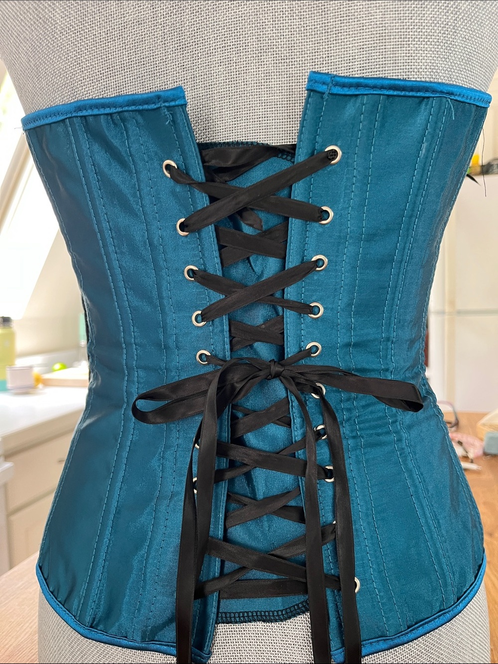 Teal Peacock Feather Bustier Corset Top - Picture 5 of 6